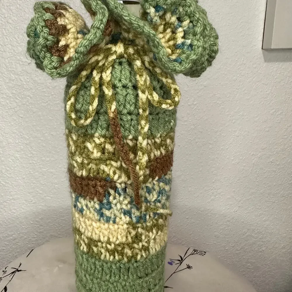 Handmade Crotchet Ruffled Wine Bottle Holder with Drawstring